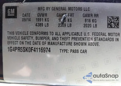 2015 Buick Verano Convenience Group from USA, damaged, VIN 1G4PR5SK0F4116974